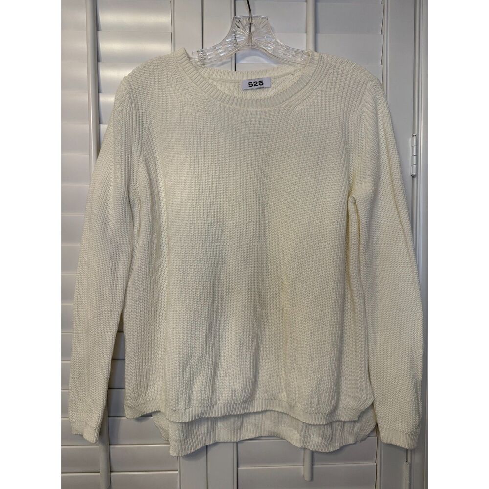525 America 100% Cotton Shaker Knit High Low Crewneck Sweater Size M